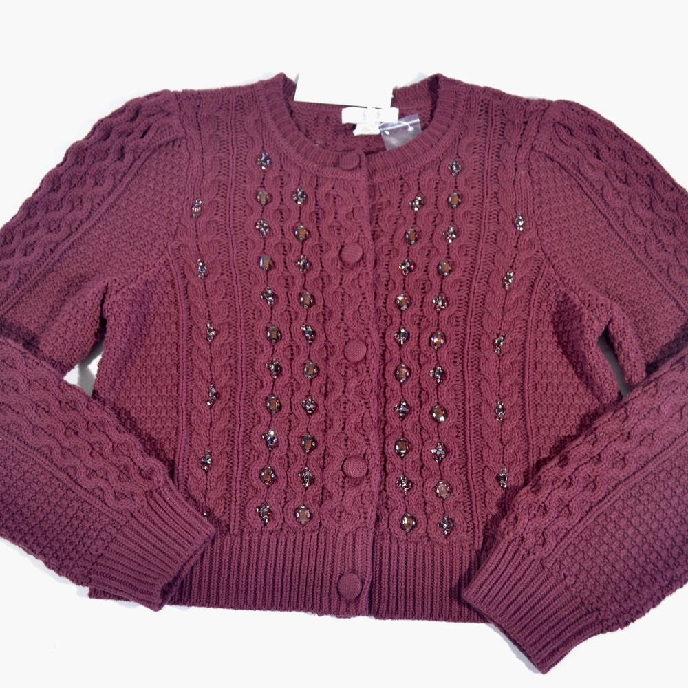 NWT CAROLINE CONSTAS JEWELED CARDIGAN, LARGE